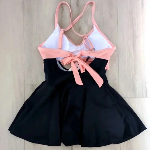 AIMAGE | Women's Peach/Black Push-up Twist Front One Piece Skirt Swimsuit - Picture 5 of 6